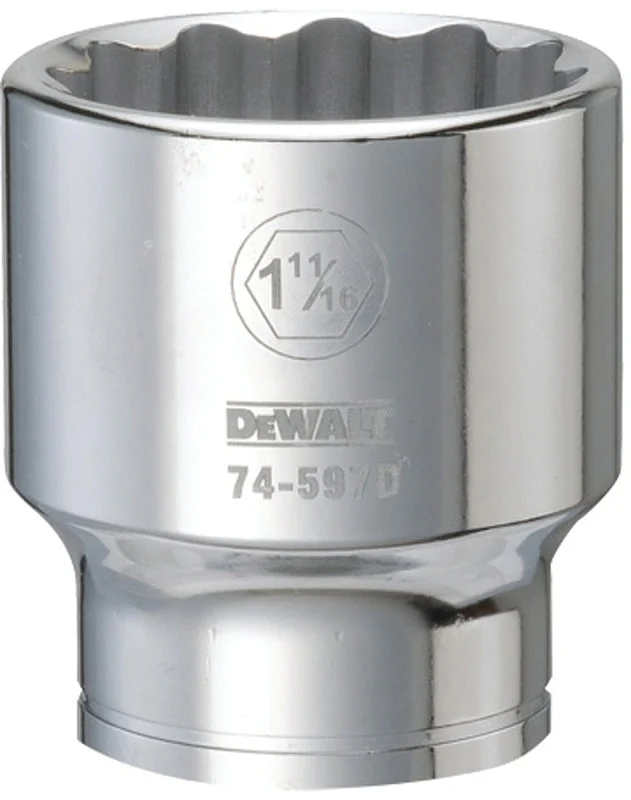 DEWALT DWMT74597OSP Drive Hand Socket, 1-11/16 in Socket, 3/4 in Drive, 12-Point, Steel, Polished Chrome Vanadium