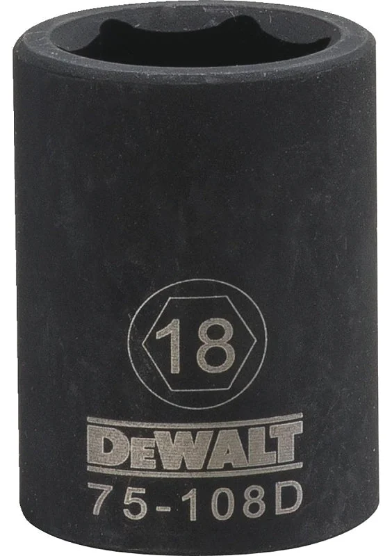 DEWALT DWMT75108OSP Impact Socket, 18 mm Socket, 1/2 in Drive, 6-Point, CR-440 Steel, Black Oxide
