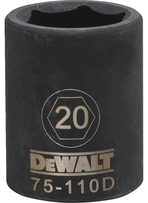 DEWALT DWMT75110OSP Deep Impact Socket, 20 mm Socket, 1/2 in D Socket, 1/2 in Drive, 6-Point, Steel, Black Oxide