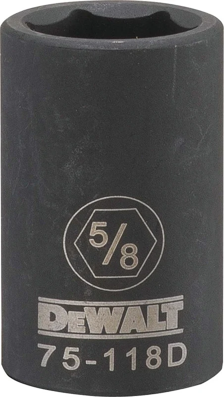 DEWALT DWMT75118OSP Impact Socket, 5/8 in Socket, 1/2 in Drive, 6-Point, CR-440 Steel, Black Oxide