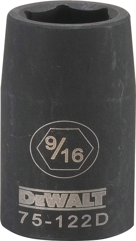 DEWALT DWMT75122OSP Impact Socket, 9/16 in Socket, 1/2 in Drive, 6-Point, CR-440 Steel, Black Oxide