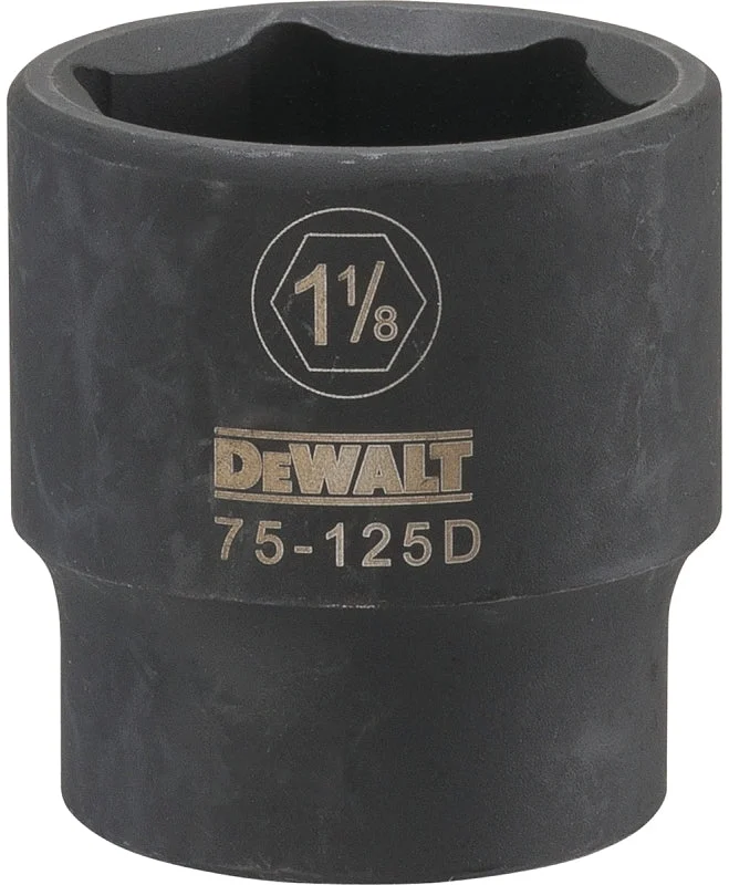 DEWALT DWMT75125OSP Impact Socket, 1-1/8 in Socket, 1/2 in Drive, 6-Point, CR-440 Steel, Black Oxide