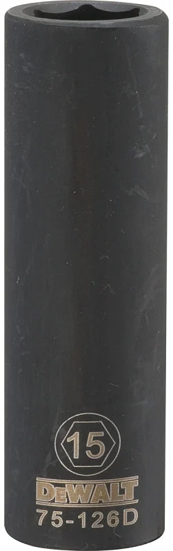 DEWALT DWMT75126OSP Deep Impact Socket, 15 mm Socket, 23/32 in D Socket, 1/2 in Drive, 6-Point, Steel, Black Oxide