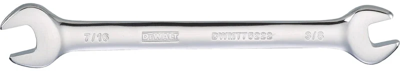 DEWALT DWMT75222OSP Open End Wrench, SAE, 3/8 x 7/16 in Head, 6-5/32 in L, Steel, Polished Chrome