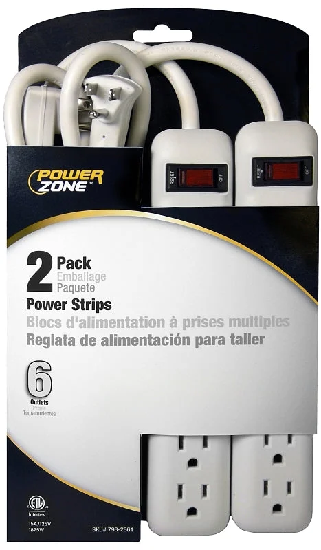PowerZone OR7000X2 Power Outlet Strip, 6-Socket, 15 A, 125 V