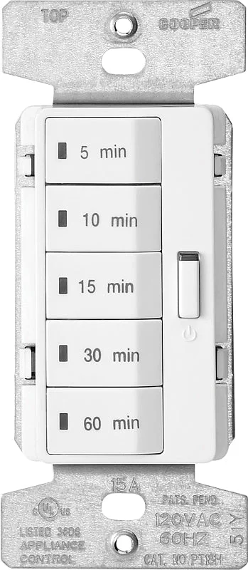 Eaton Wiring Devices PT18M-W-K Programmable Minute Timer, 15 A, 120 V, 1800 W, 5, 10, 15, 30, 60 min Off Time Setting