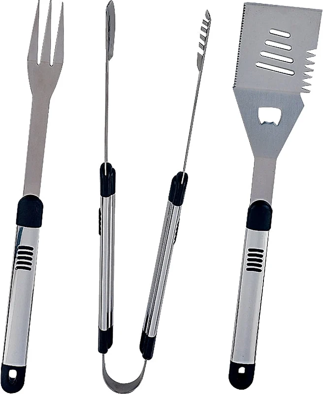 Omaha SHE94031L-B Barbecue Tool Set with Handle and Hanger, 1.9 mm, Stainless Steel Blade, Stainless Steel