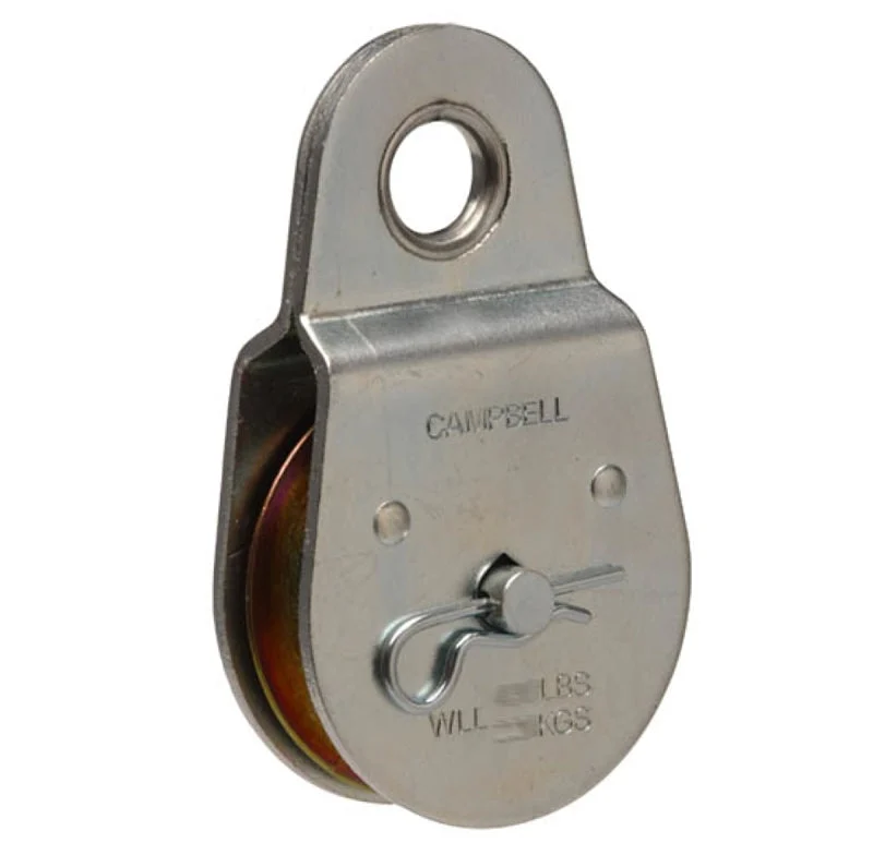 Campbell T7550402 Pulley, Fixed Eye, Single Sheave, 3/8 in Rope, 480 lb Working Load, 2 in Sheave, Zinc