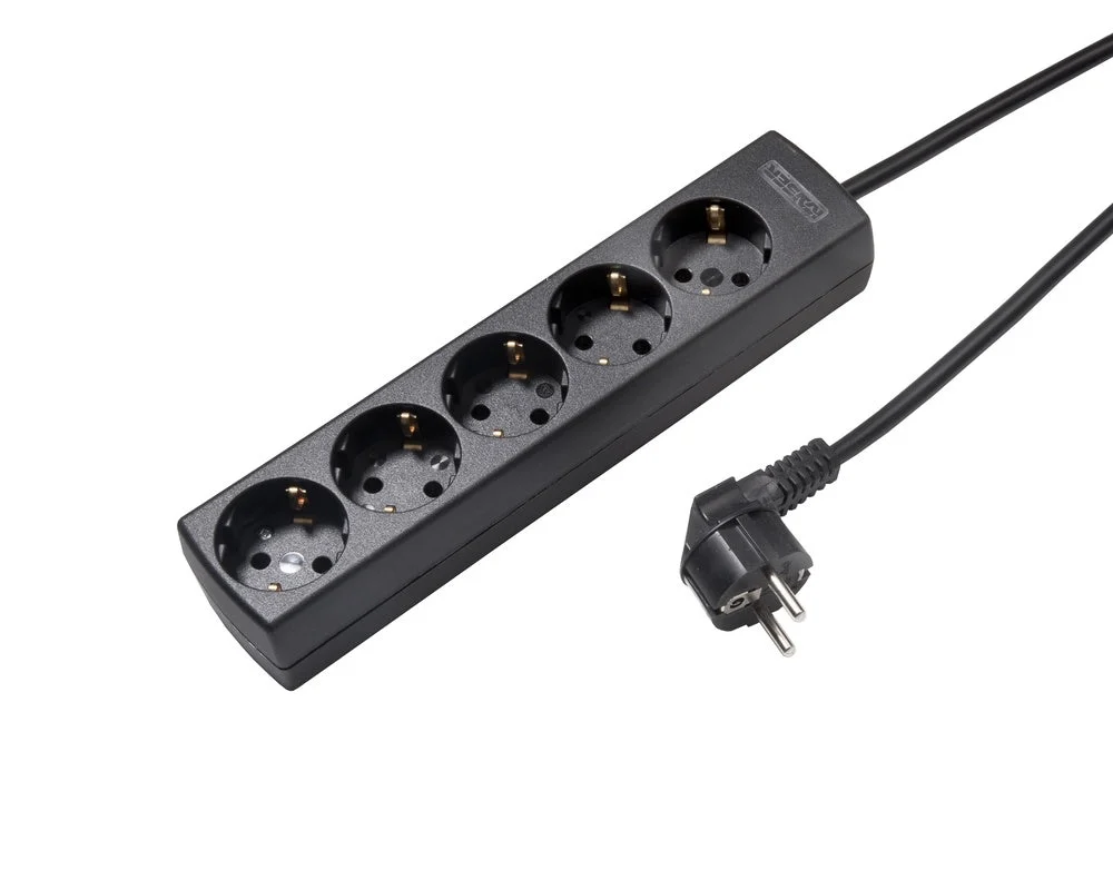 Martin Kaiser 5-Way 45 Degree Black Socket With 1.5m Cable (European Socket) - 1065ZL/15W/SW