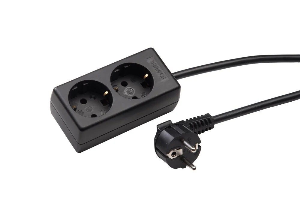 Martin Kaiser 2-Way Socket With Earthing 1.5M Cable Black (European Socket) - 1020ZL/15W/SW