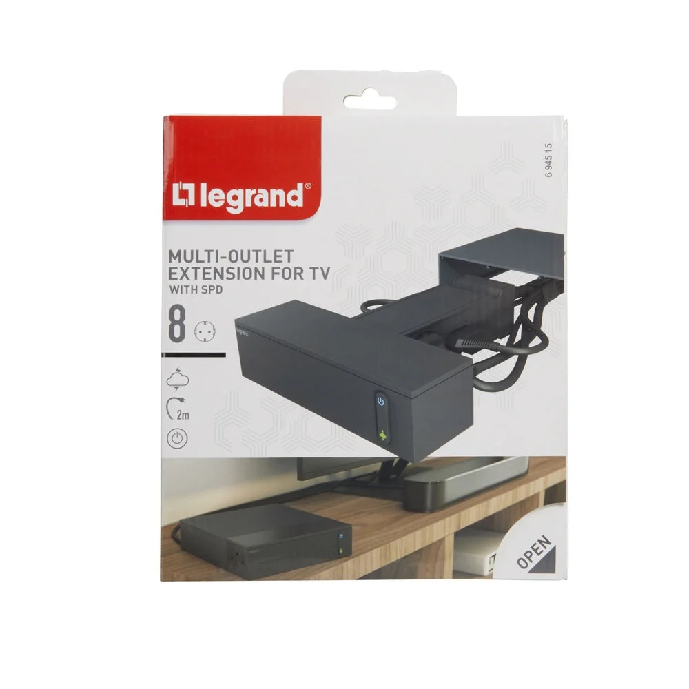 Legrand TV Corner Outlet 4X2P+A With 4X2P 2.5A Black (European Socket) - 694515