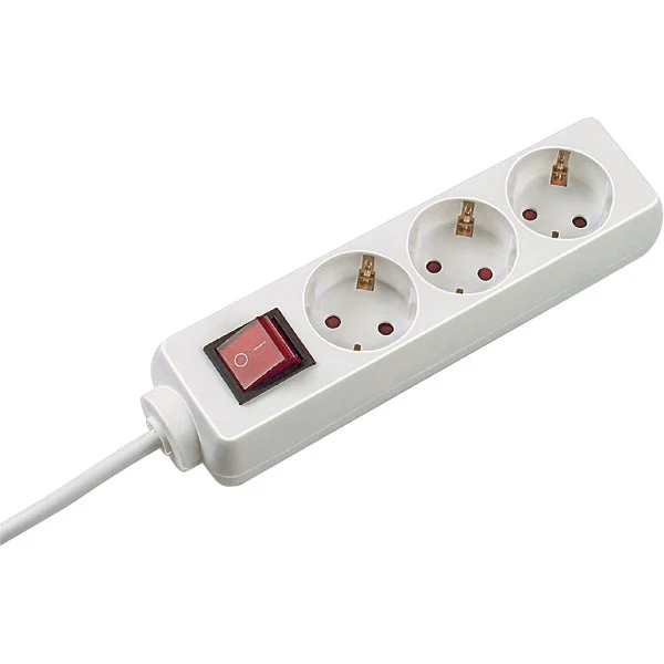 Selly 3x230V Plug Socket With Switch and 1.5m Cord White (European Socket) - 384.272S