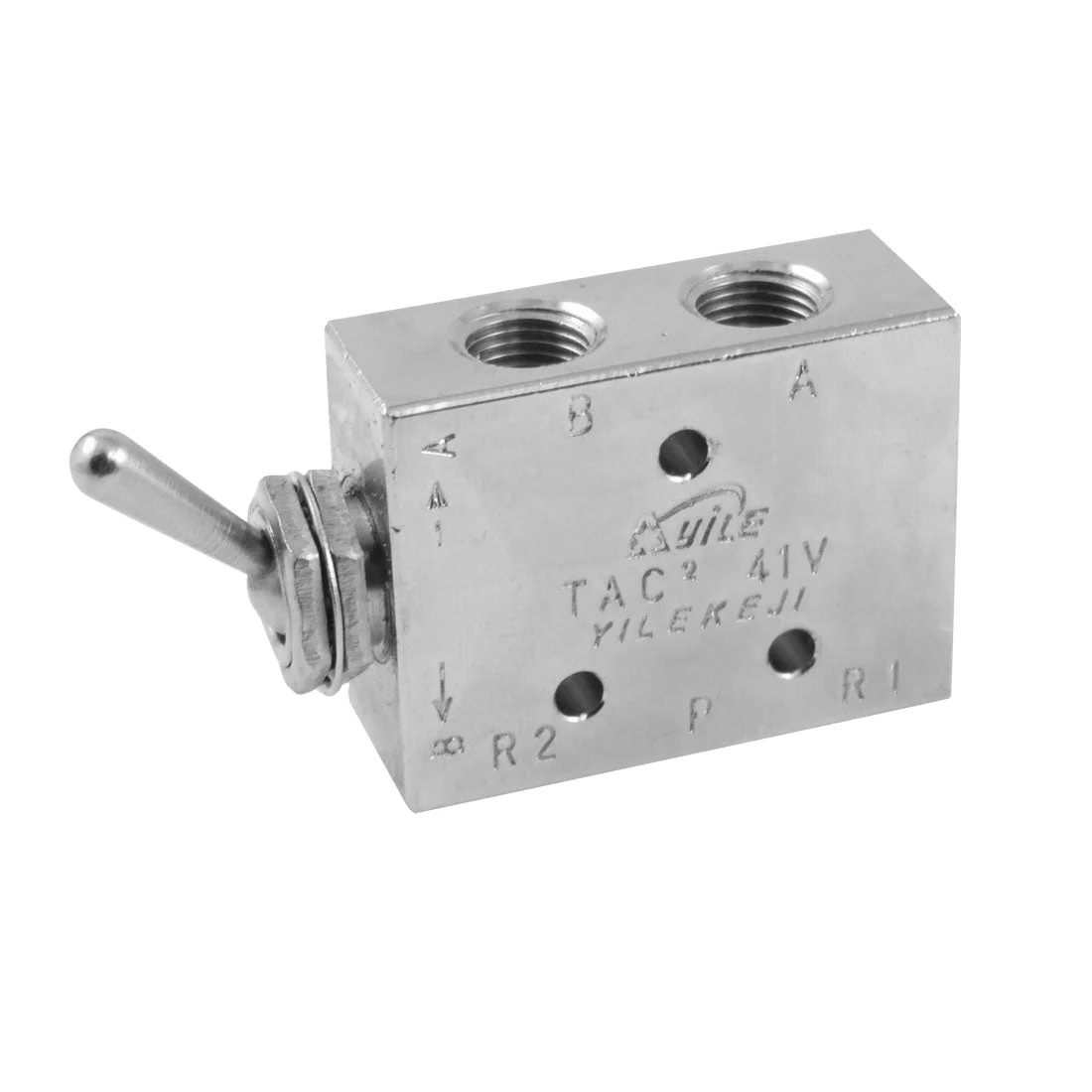 Silver Tone Air Pneumatic 2 Position 5 Way Toggle Switch Valve TAC2-41V
