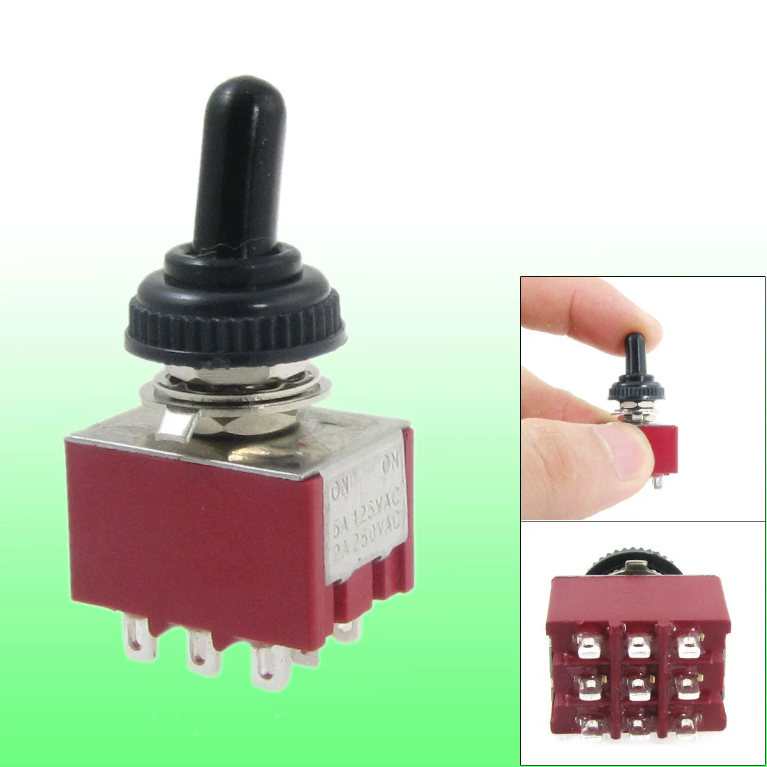 AC 250V 2A 125V 5A ON/ON 2 Way 3PDT 9 Pins Toggle Switch with Waterproof Boot