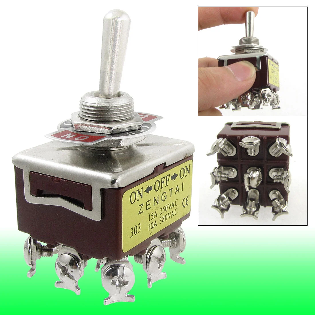AC 250V 15A 380V 10A ON/OFF/ON 3 Position 3PDT 9 Screw Terminals Toggle Switch