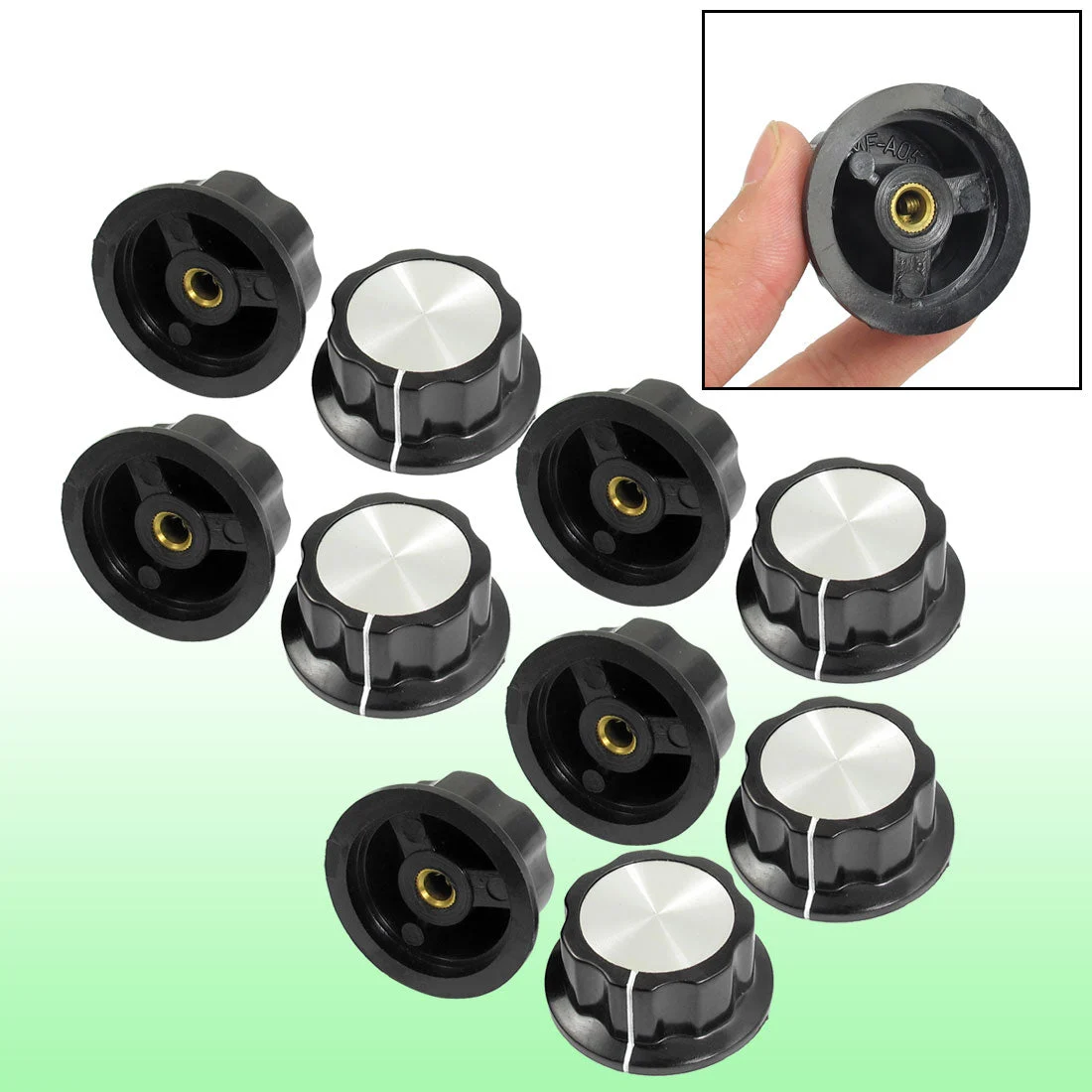 10 Pcs Black Silver Tone 36mm Top Rotary Knobs for 6mm Dia. Shaft Potentiometer