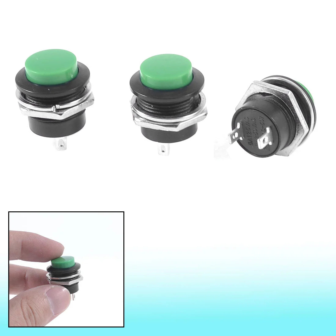 Green SPST OFF(ON) NO 15mm Momentary Push Button Switch AC 6A/125V 3A/250V 3 Pcs