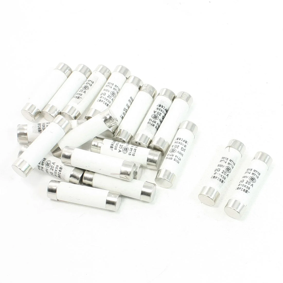 20 Pcs 500V 20A 10x38mm Cylindrical Ceramic Tube Fuses Link RT14 RT18