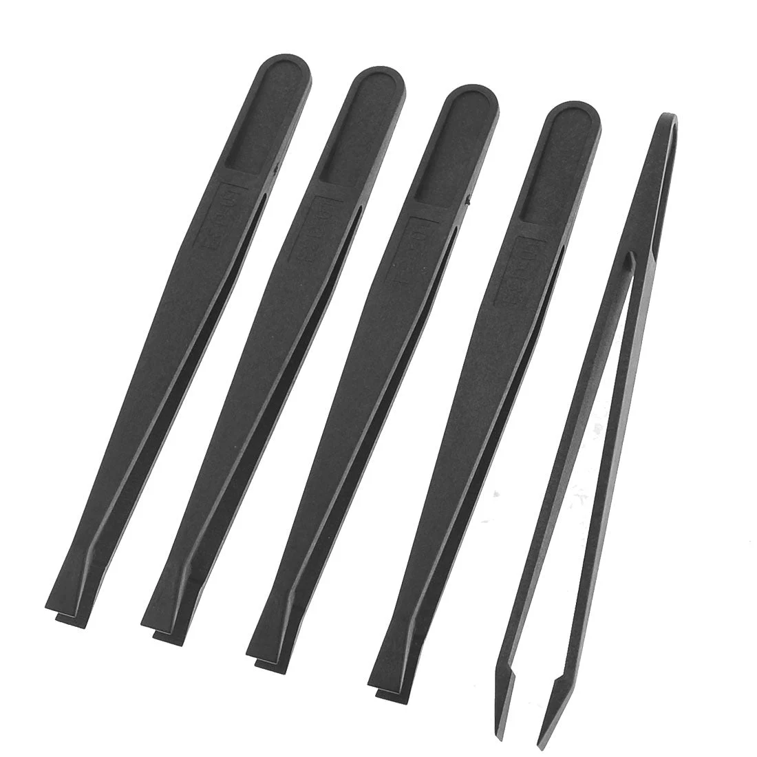 Uxcell 5 Pcs Manual Tool Black Plastic Flat Tip Anti-static Tweezers 12cm Long 93301