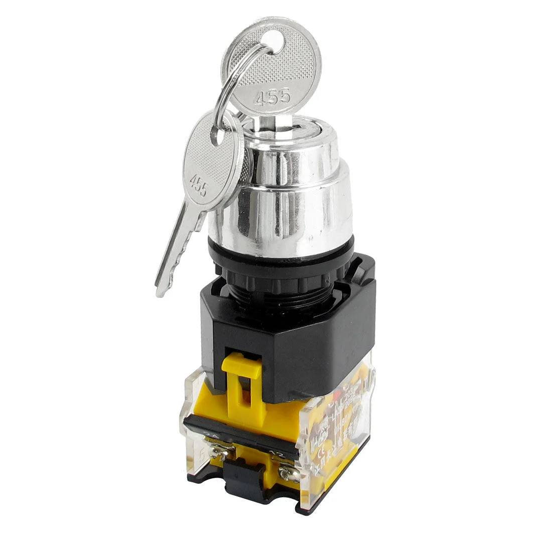 1Pcs 380V 10A 22mm Dia Thread Panel Mount DPST 1NO 1NC 2 Positions 4 Screw Terminals Key Selector Switch