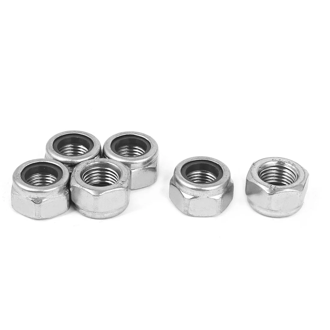 M12x1.25mm Hex Lock Nuts Stainless Steel Nylon Insert Self-Lock Nut, 6Pcs Silver