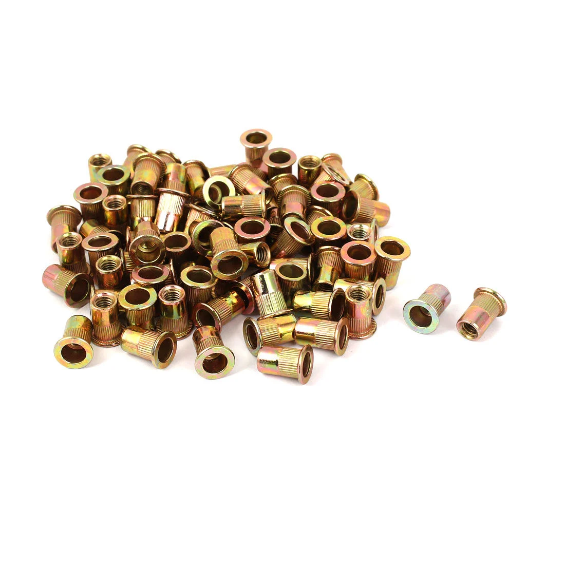 M6x15mm Open End Flat Head Knurled Body Blind Threaded Rivet Nut 100pcs