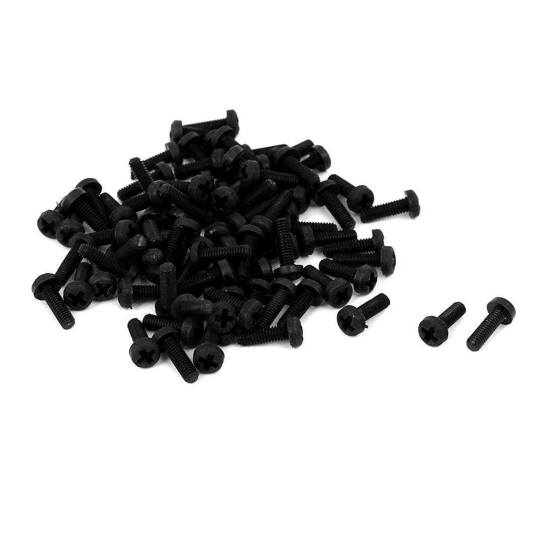 M2.5x8mm Phillips Round Head Nylon Machine Screw Bolt Fastener Black 100pcs