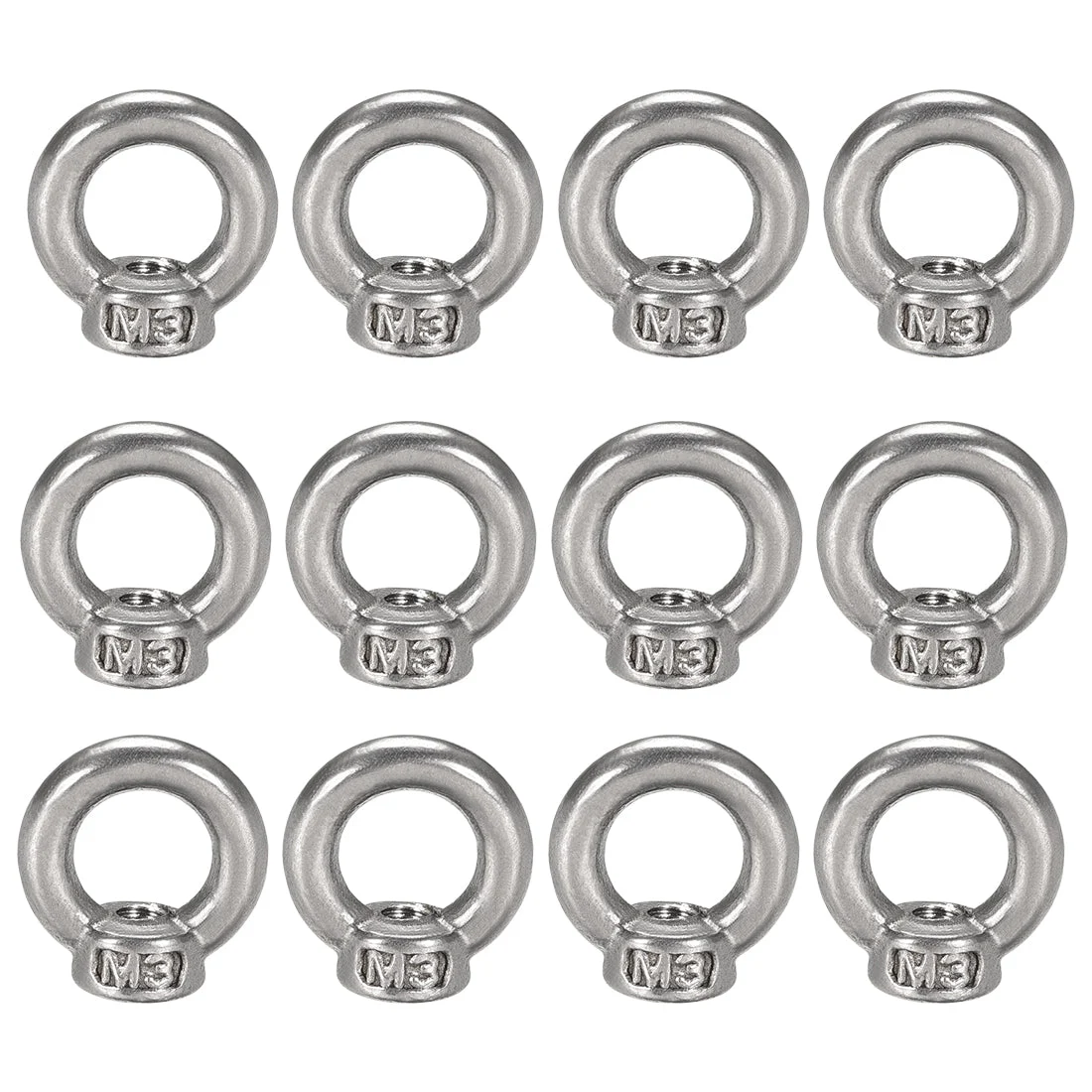 M3 Thread Dia 304 Stainless Steel Ring Shape Eyed Bolt Lifting Eye Nut 12PCS