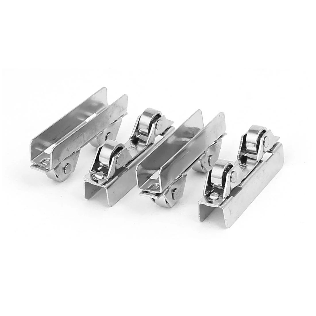 50mm Long Double Wheels Glass Sliding Door Roller Pulley Silver Tone 4pcs