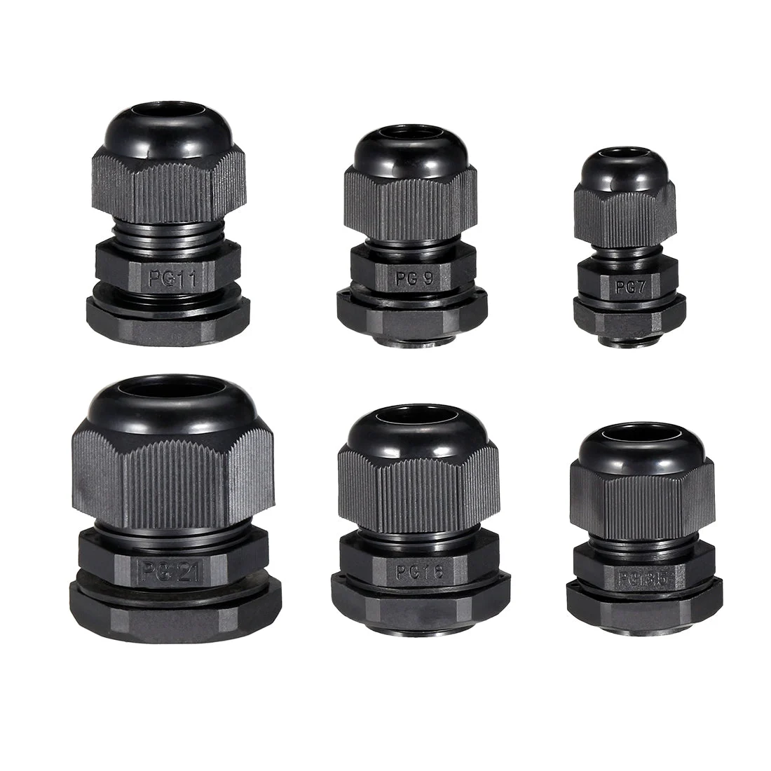 30 Pcs (5 Pcs of each model) PG7 PG9 PG11 PG13.5 PG16 PG21 Waterproof IP68 Nylon Cable Gland Joint Adjustable Locknut for 3.5mm-18mm Dia Cable Wire