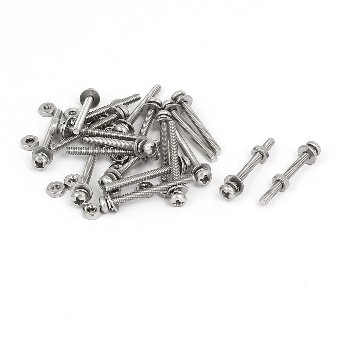 M2 x 20mm 304 Stainless Steel Phillips Pan Head Screws Nuts w Washers 20 Sets