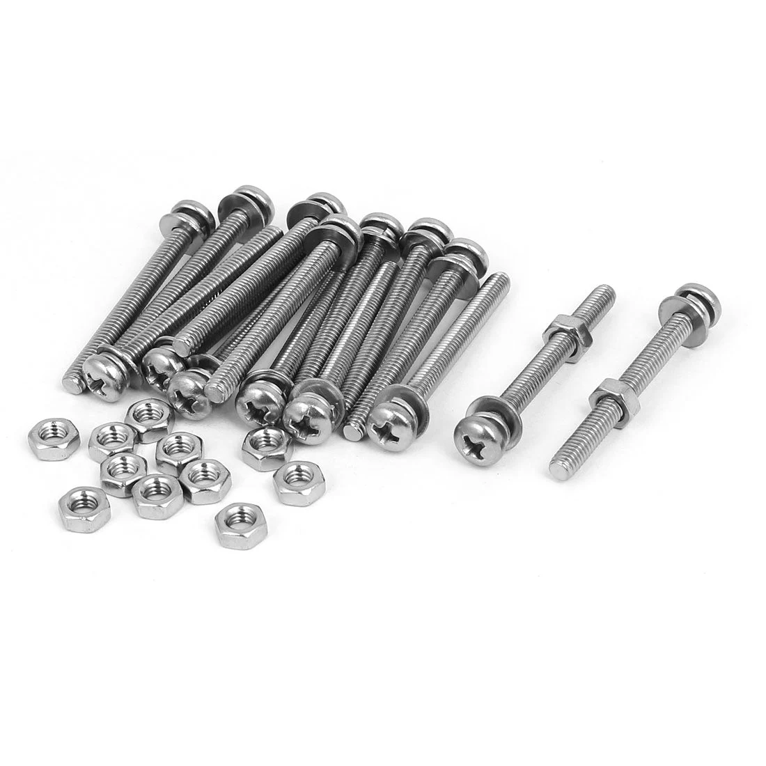 M4 x 40mm 304 Stainless Steel Phillips Pan Head Screws Nuts w Washers 15 Sets
