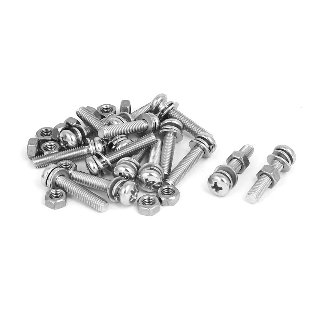 M5 x 25mm 304 Stainless Steel Phillips Pan Head Screws Nuts w Washers 15 Sets