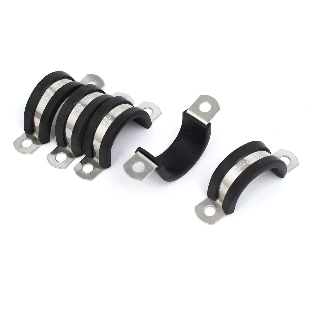 25mm Dia EPDM Rubber Lined U Shaped Pipe Tube Wire Clamps Clips 5pcs