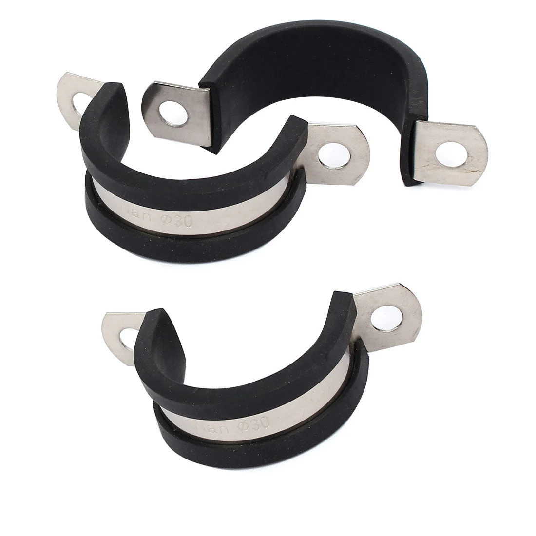 30mm Dia EPDM Rubber Lined U Shaped Pipe Tube Wire Clamps Clips 3pcs