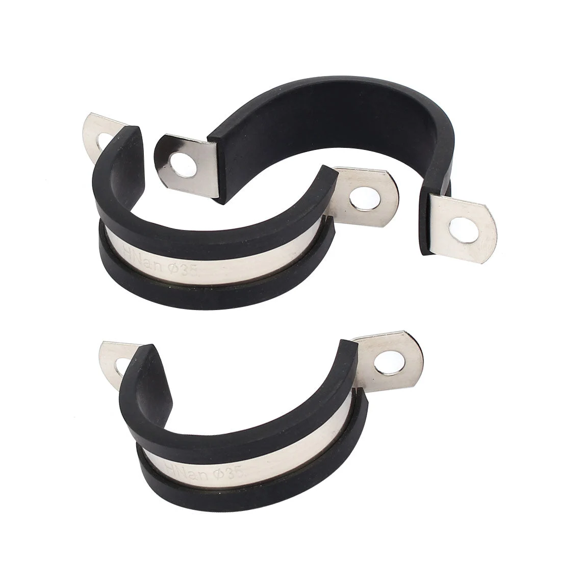 35mm Dia EPDM Rubber Lined U Shaped Pipe Tube Wire Clamps Clips 3pcs