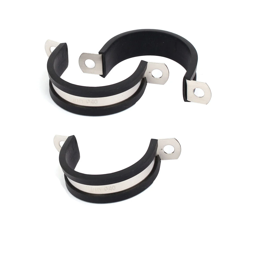 40mm Dia EPDM Rubber Lined U Shaped Pipe Tube Wire Clamps Clips 3pcs