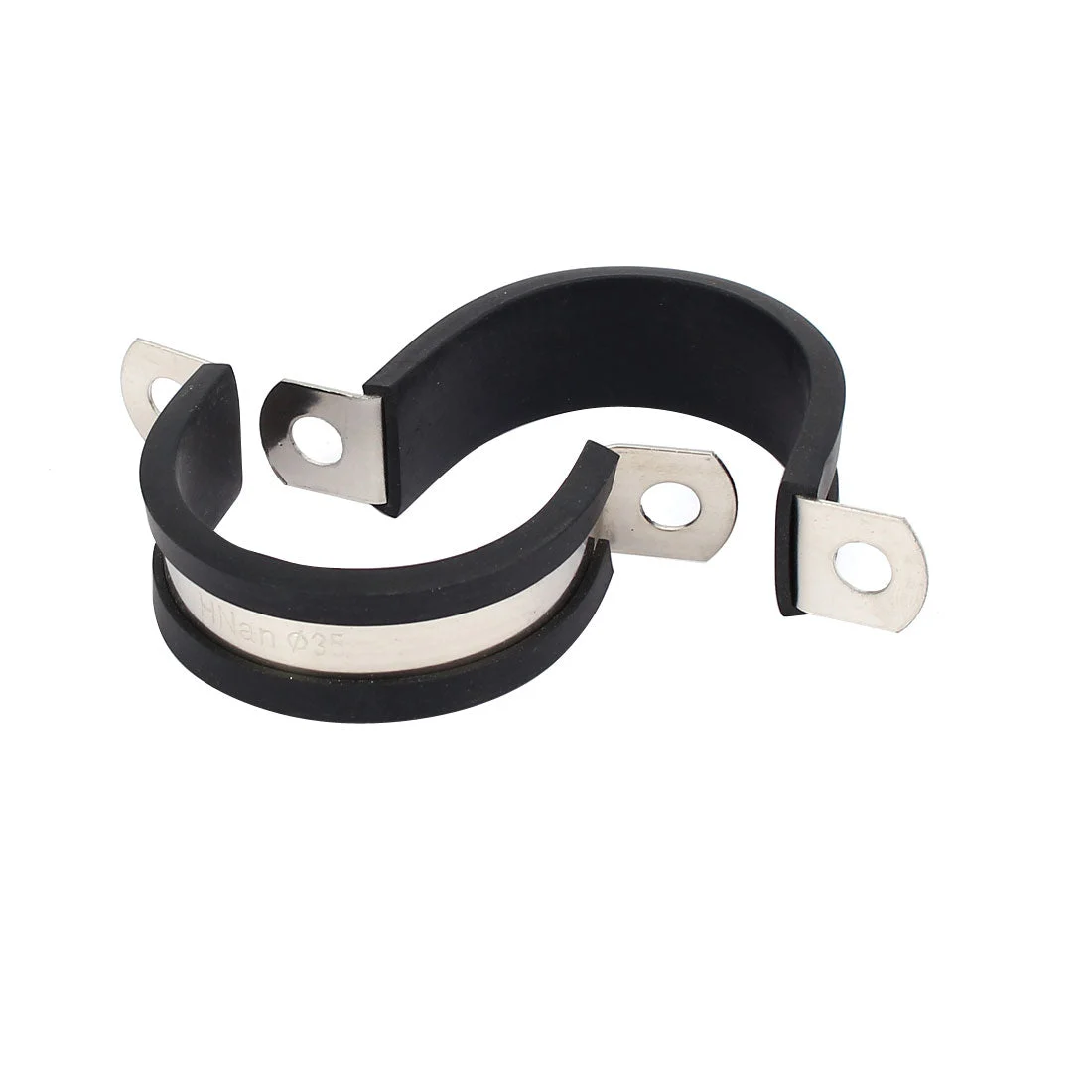 35mm Dia EPDM Rubber Lined U Shaped Pipe Tube Wire Clamps Clips 2pcs