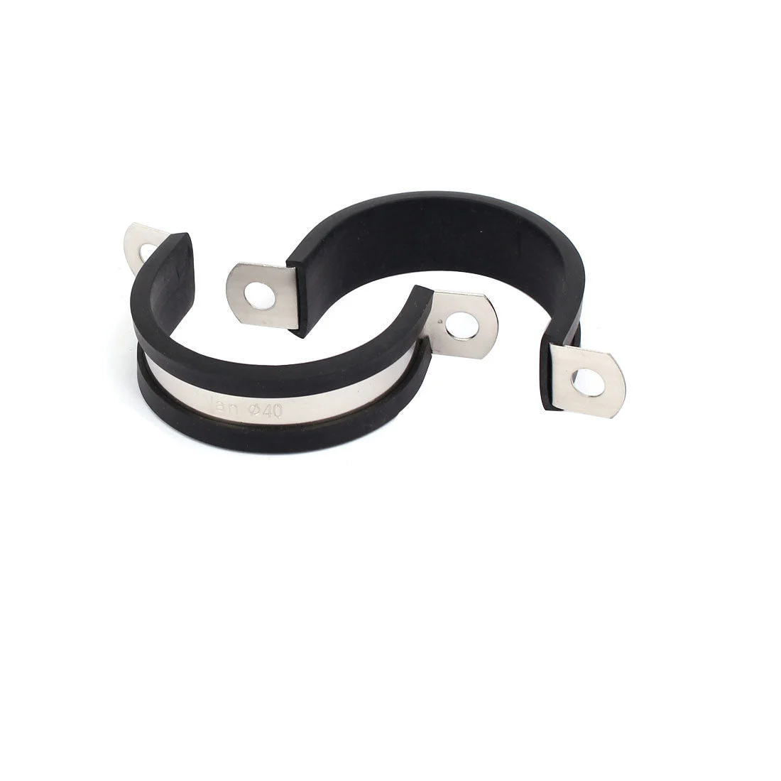 40mm Dia EPDM Rubber Lined U Shaped Pipe Tube Wire Clamps Clips 2pcs