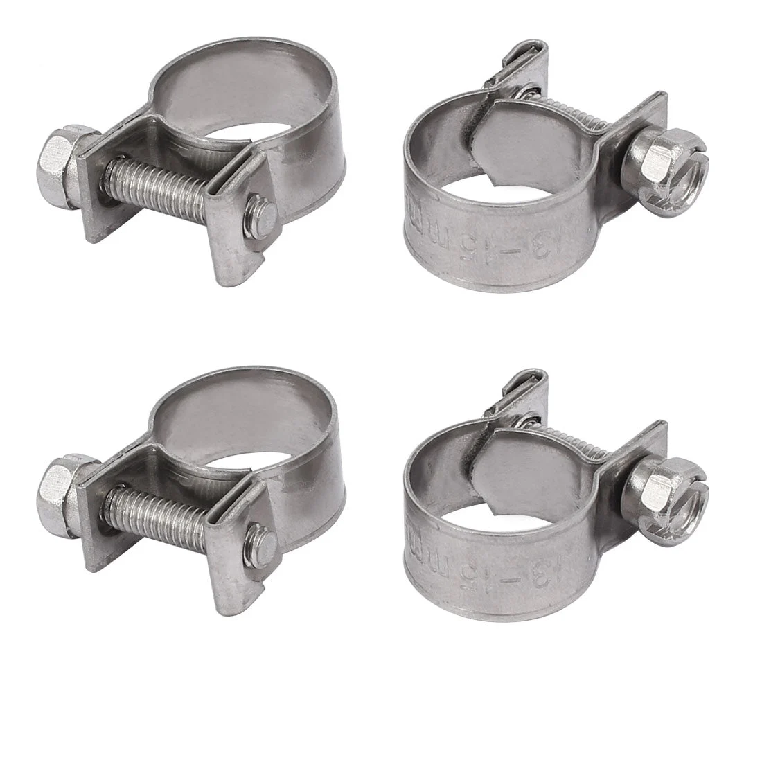 13mm-15mm 304 Stainless Steel Screw Mounted Adjustable Pipe Hose Clamps 4pcs