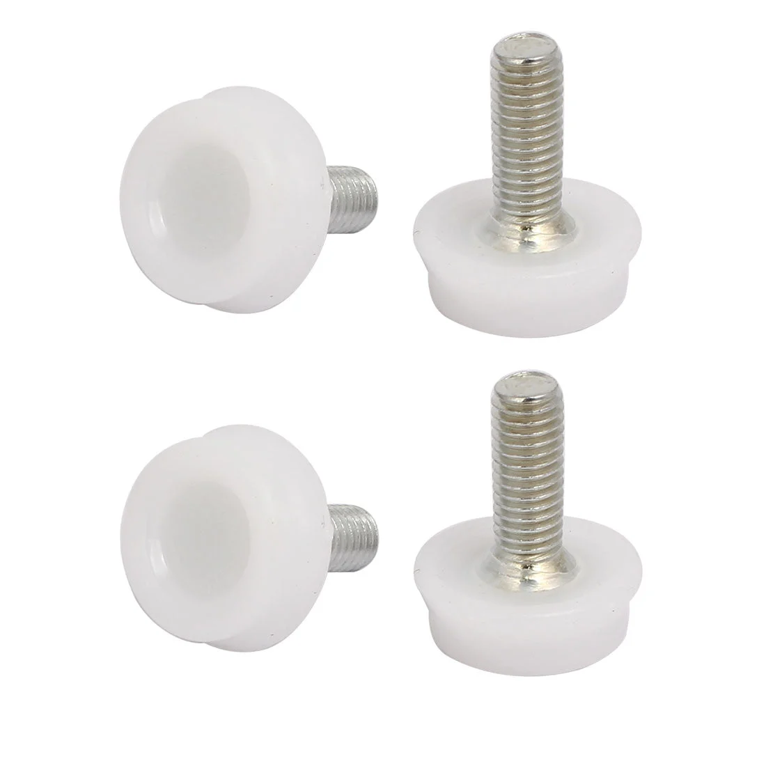 M8x20mm Plastic Base Furniture Glide Adjustable Leveling Foot White Silver Tone 4pcs
