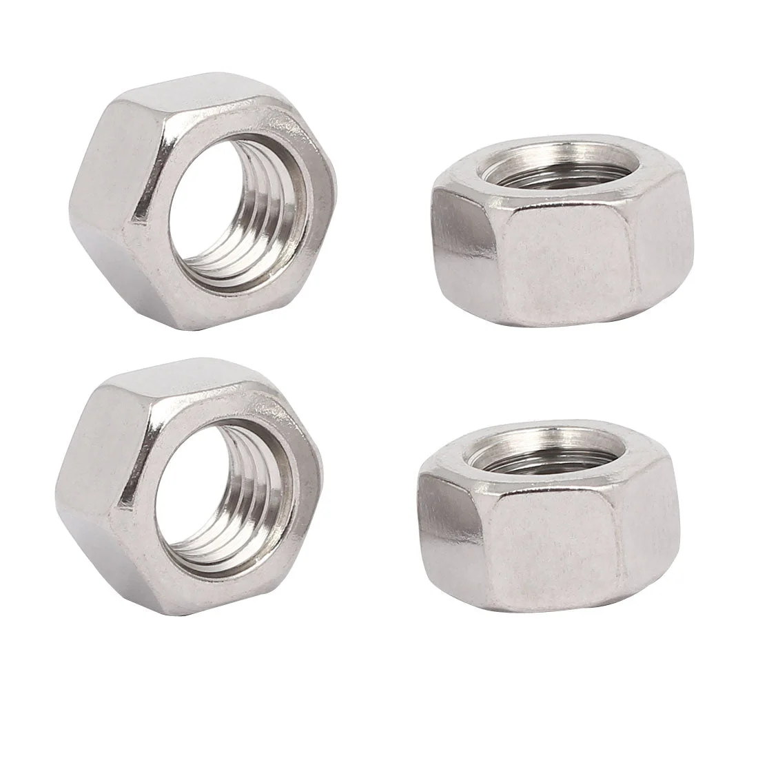 M12 304 Stainless Steel Left-Hand Thread Metric Hex Nuts Silver Tone 4pcs