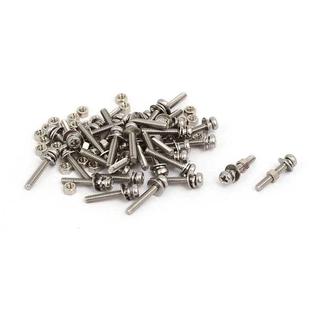 M1.6x10mm 304 Stainless Steel Phillips Pan Head Bolt Screw Nut w Washer 35 Sets