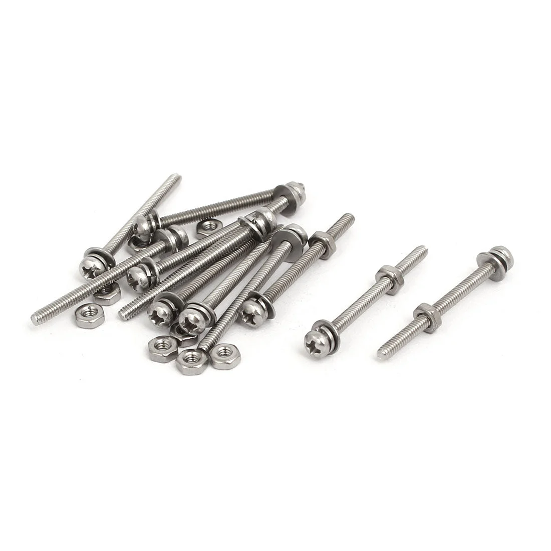 M2x25mm 304 Stainless Steel Phillips Pan Head Bolt Screw Nut w Washer 12 Sets