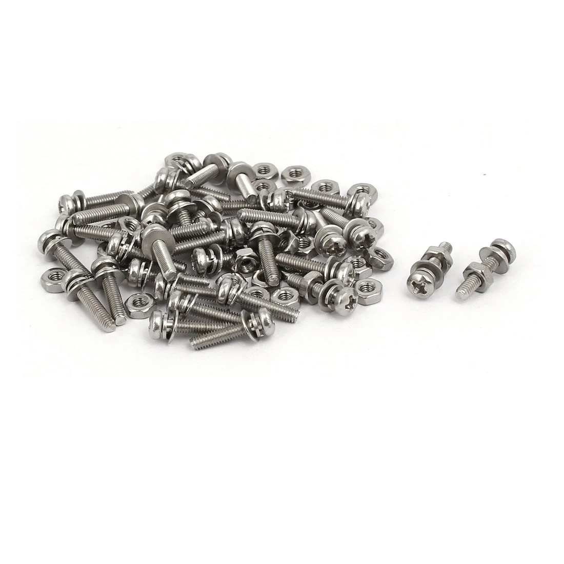 M2.5x12mm 304 Stainless Steel Phillips Pan Head Bolt Screw Nut w Washer 35 Sets