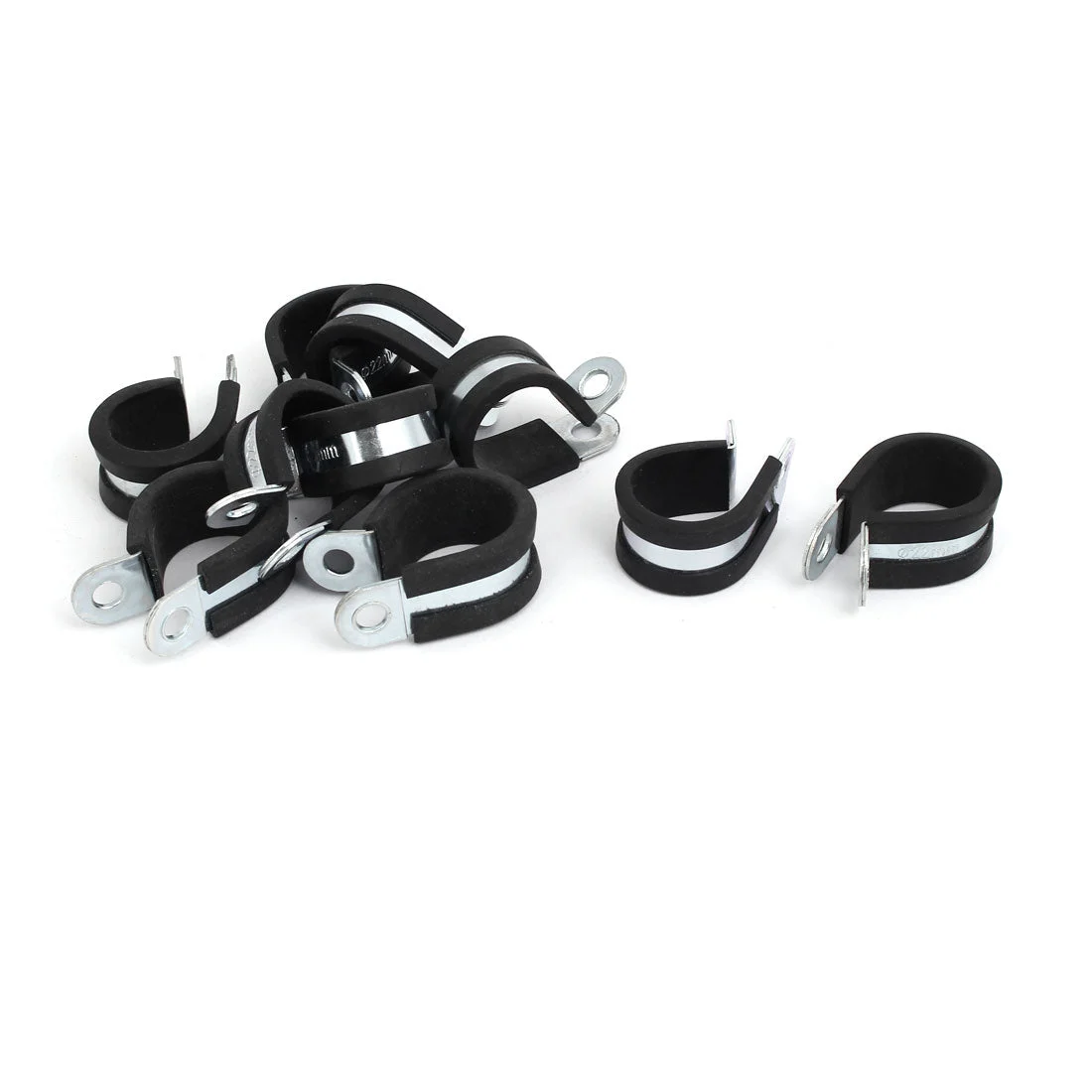 22mm Dia Rubber Lined R Shaped Zinc Plated Pipe Clip Cable Clamp 10pcs