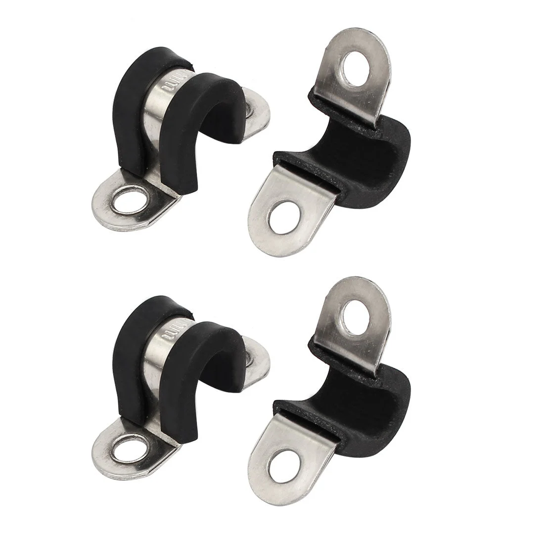 8mm Dia Rubber Lined U Shaped 304 Stainless Steel Pipe Clip Hose Clamp 4pcs
