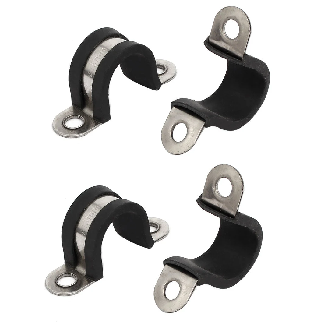 16mm Dia Rubber Lined U Shaped 304 Stainless Steel Pipe Clip Hose Clamp 4pcs