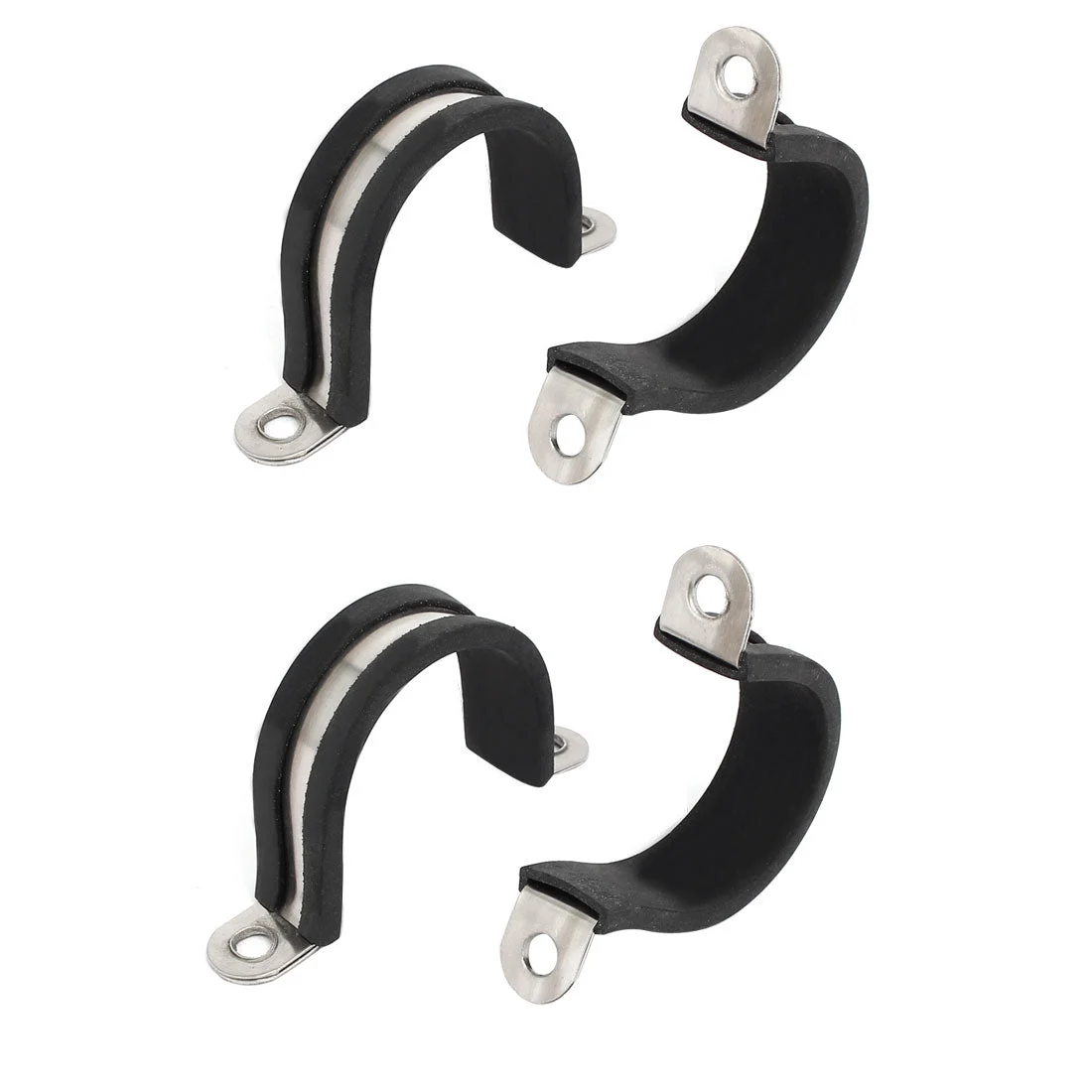 30mm Dia Rubber Lined U Shaped 304 Stainless Steel Pipe Clip Hose Clamp 4pcs
