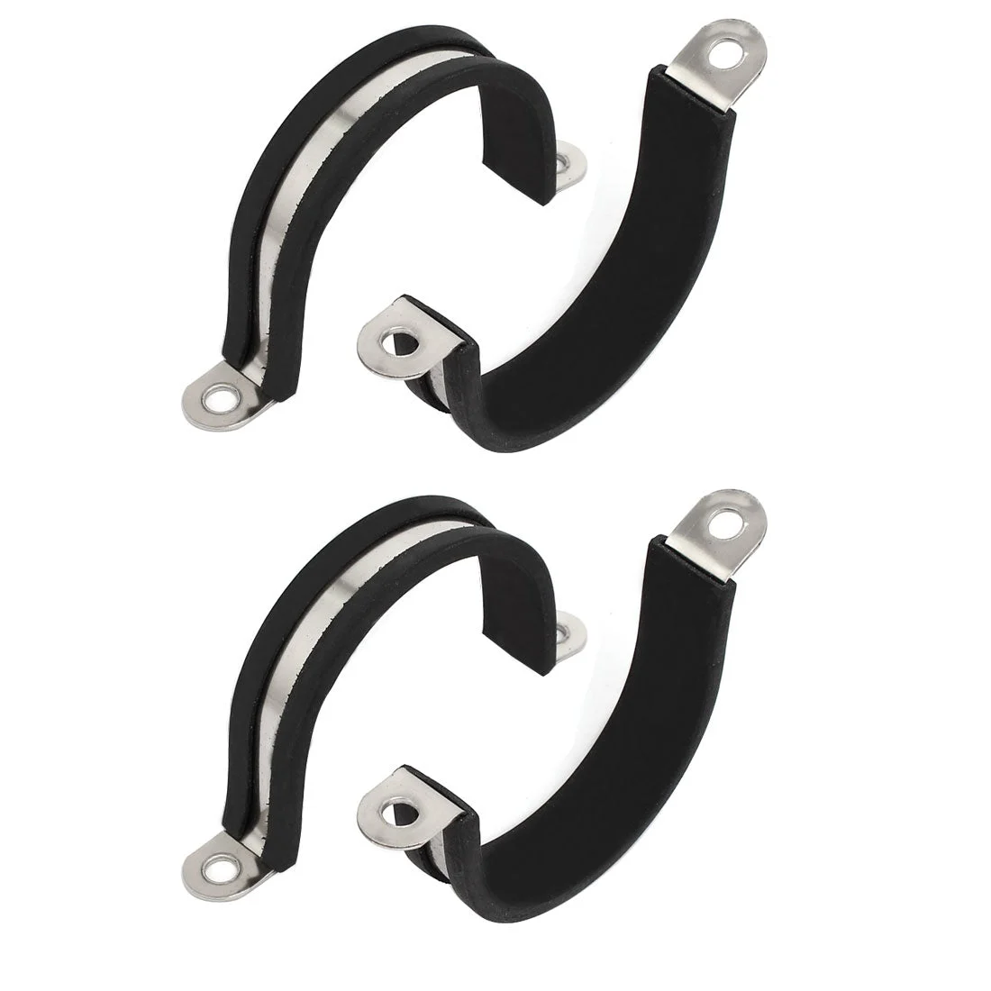 40mm Dia Rubber Lined U Shaped 304 Stainless Steel Pipe Clip Hose Clamp 4pcs